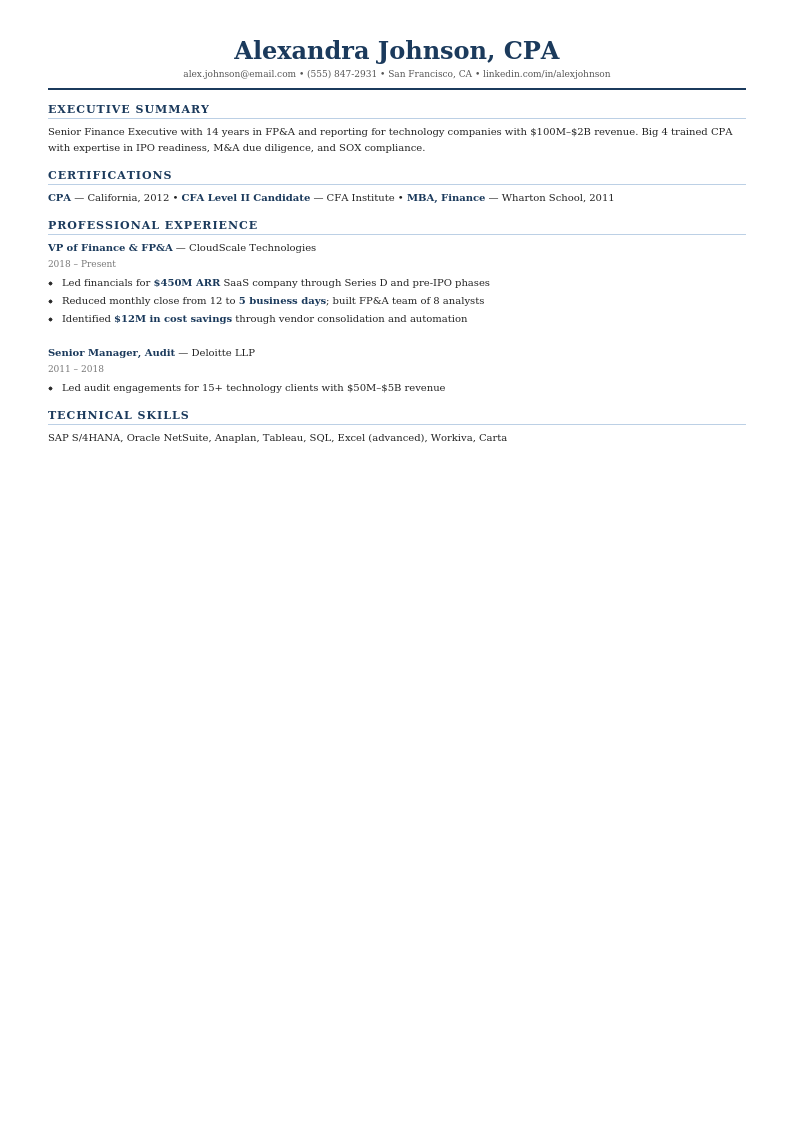 Finance & Accounting resume template example