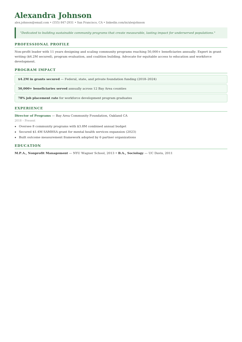 Non-Profit Manager resume template example