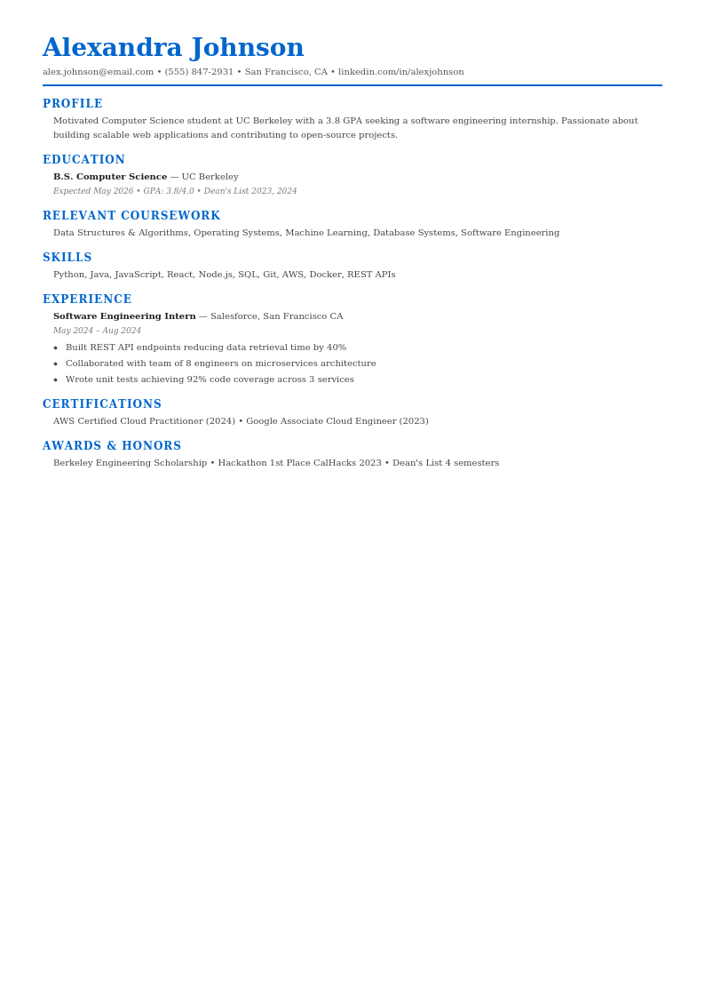 Student Modern resume template example